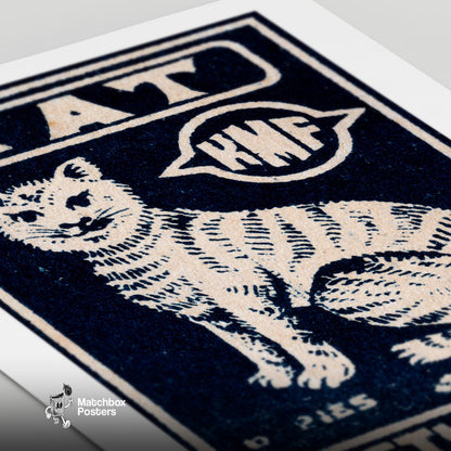 White Cat - vintage matchbox label print - close-up detail