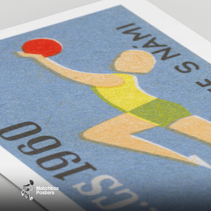 Volleyball Player - vintage matchbox label print - close-up detail