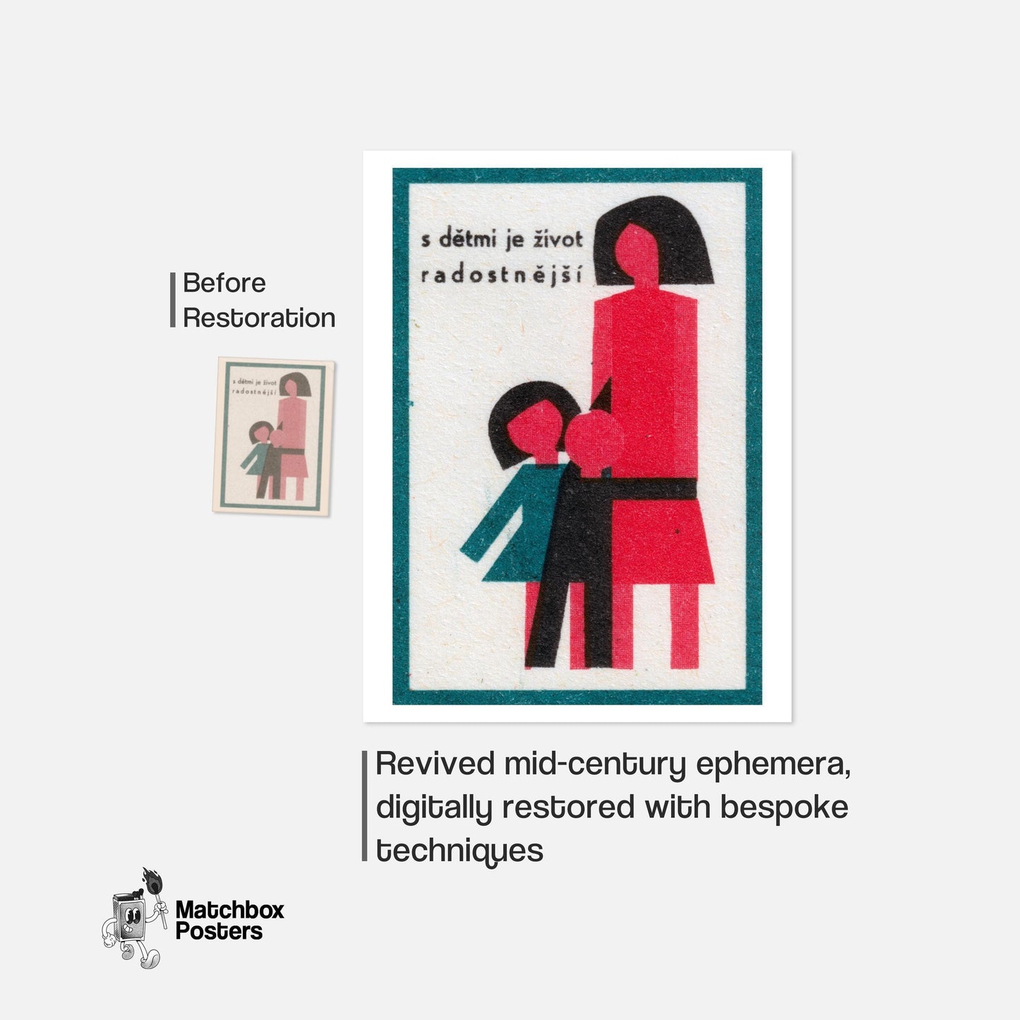 Family - vintage matchbox label print - framed wall art preview
