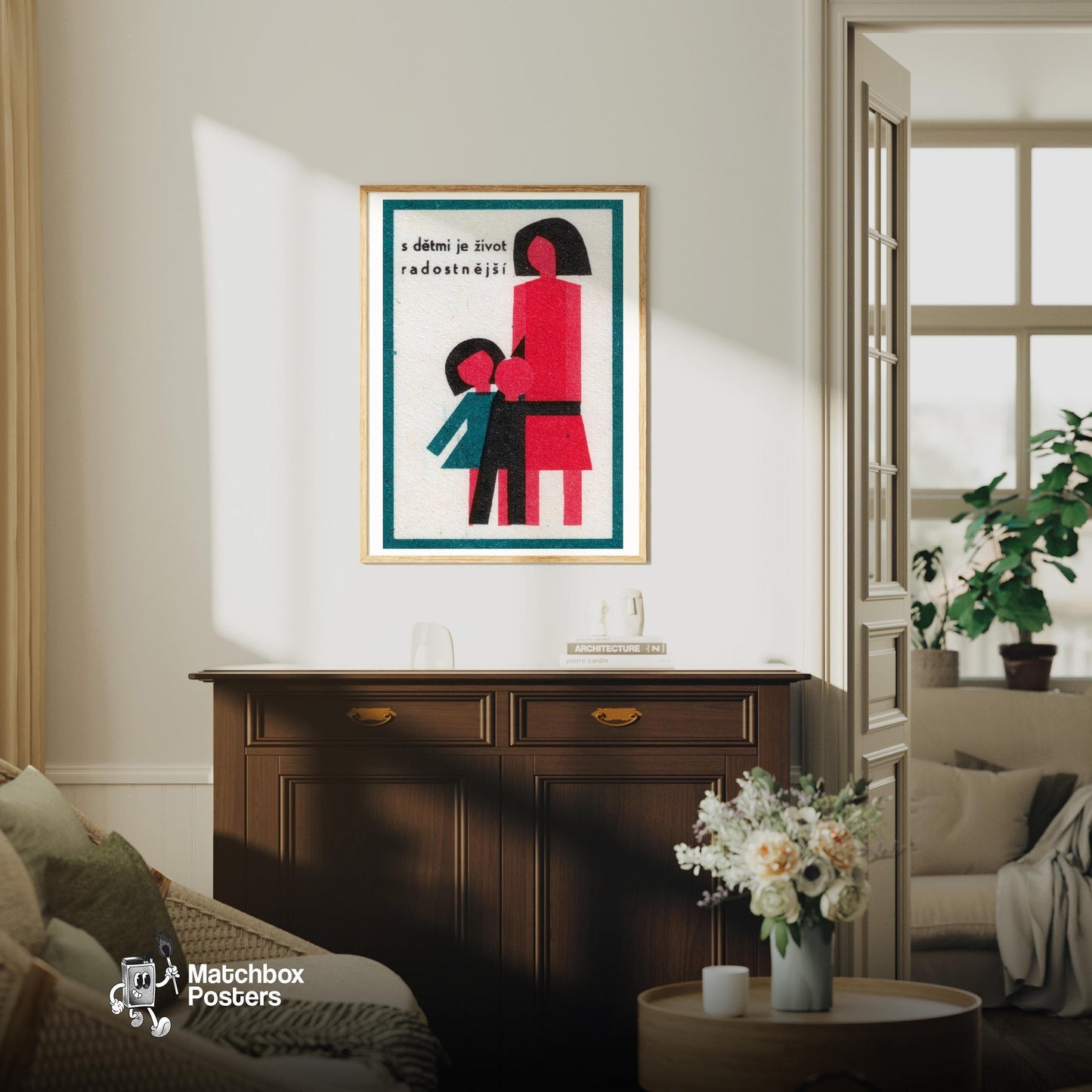 Family - vintage matchbox label print - living room mockup