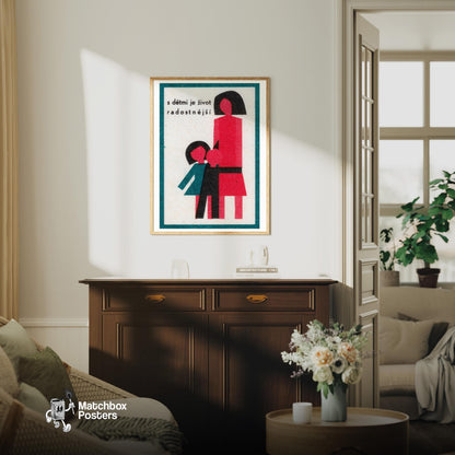 Family - vintage matchbox label print - living room mockup