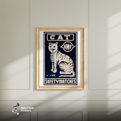 White Cat - vintage matchbox label print - bedroom mockup