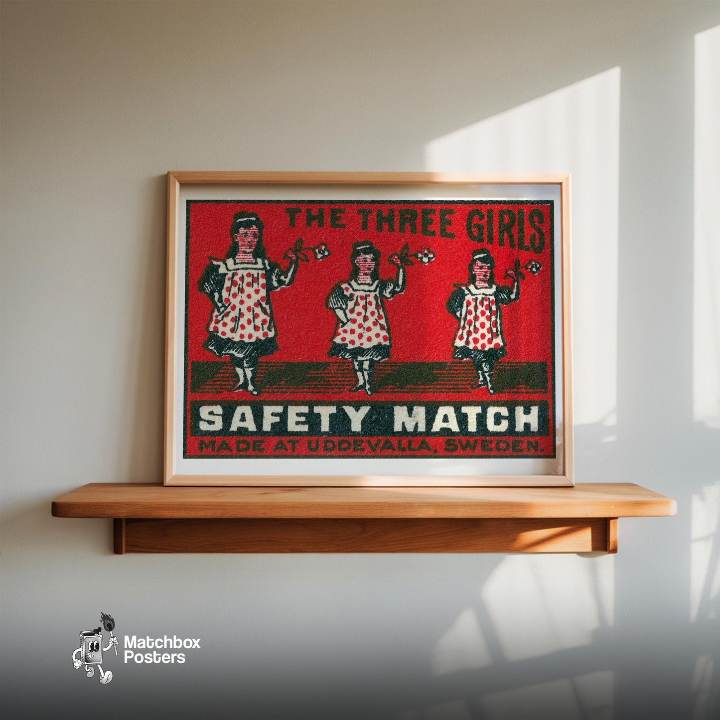 Three Girls - vintage matchbox label print - size comparison