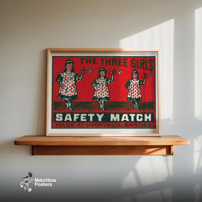 Three Girls - vintage matchbox label print - size comparison