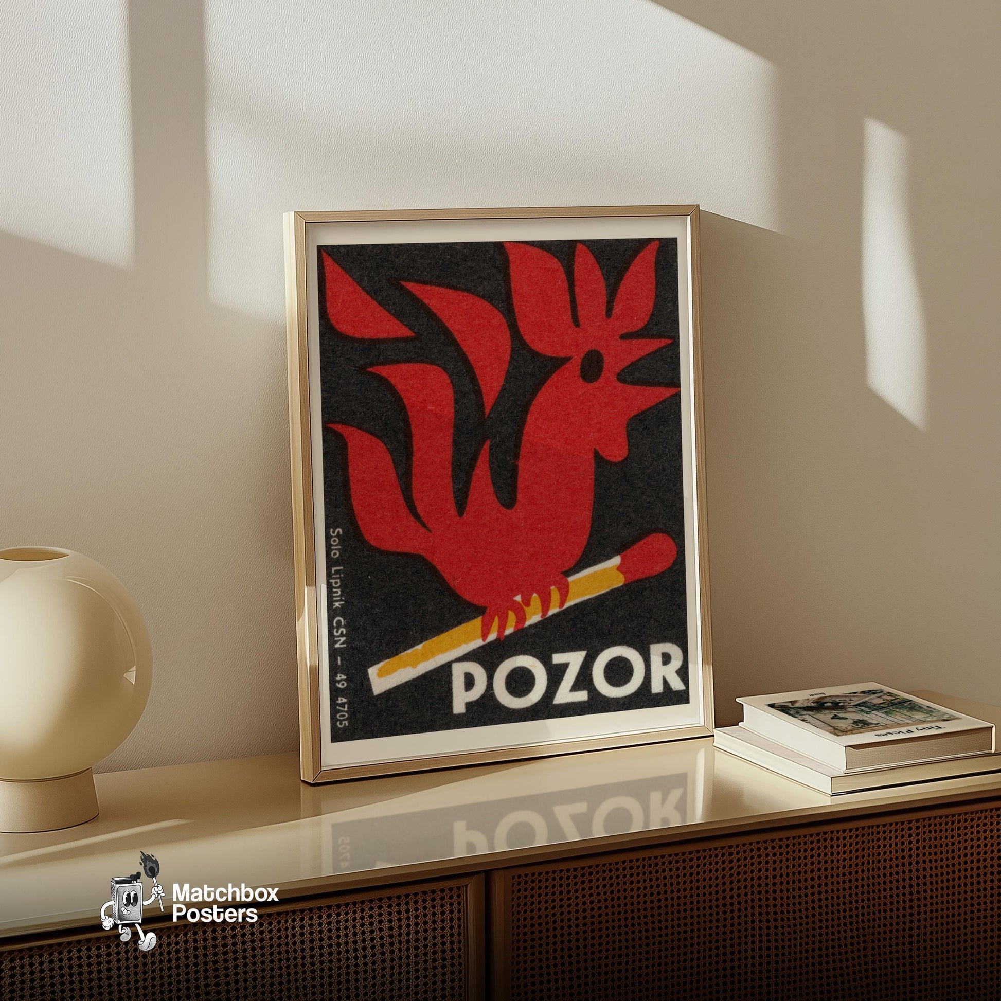 Match Flame Rooster - vintage matchbox label print - size comparison