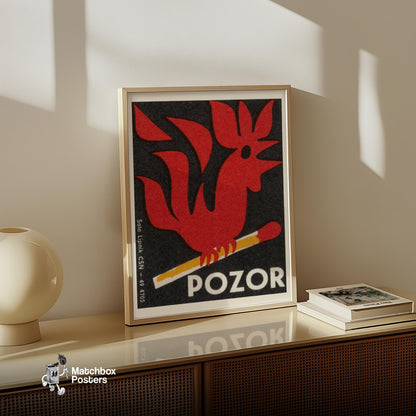 Match Flame Rooster - vintage matchbox label print - size comparison