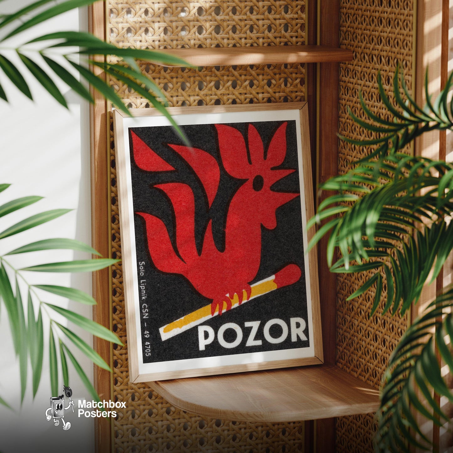 Match Flame Rooster - vintage matchbox label print - office wall
