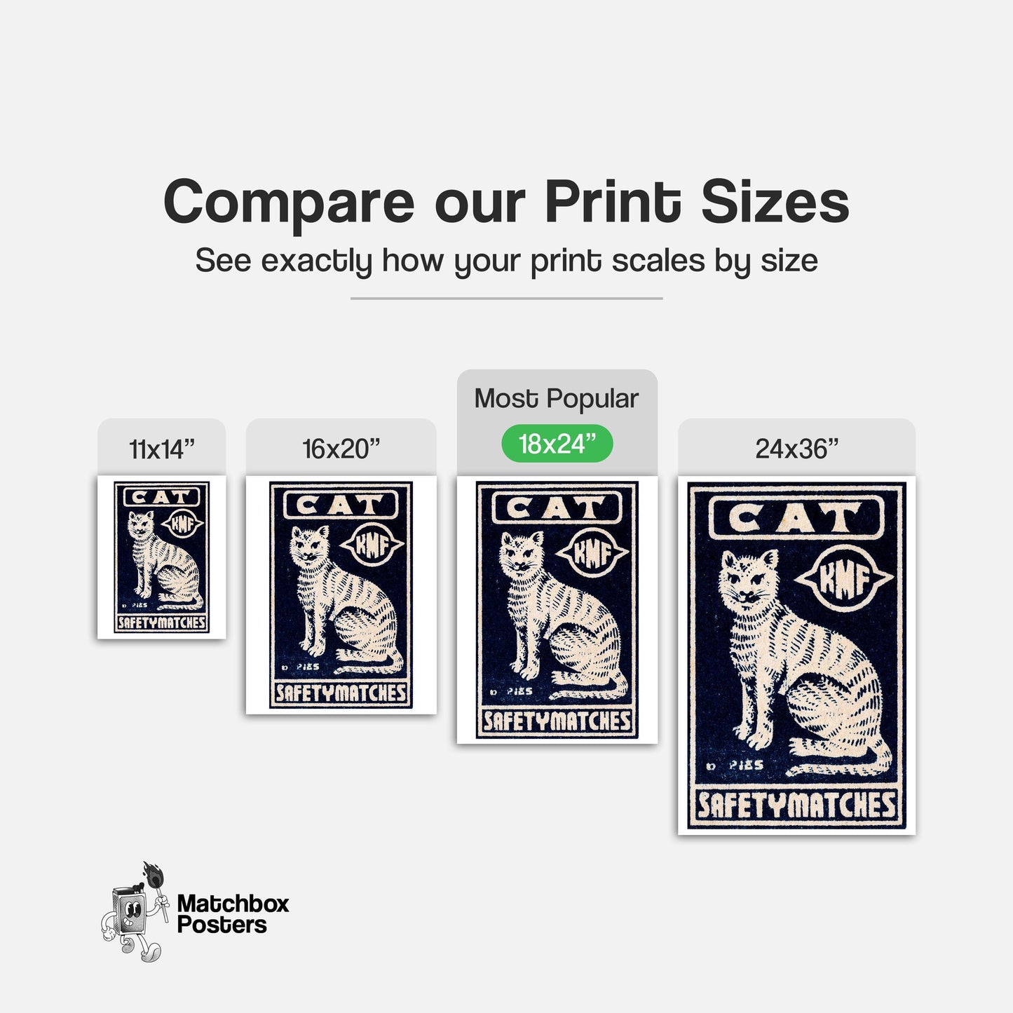 White Cat - vintage matchbox label print - gallery wall preview