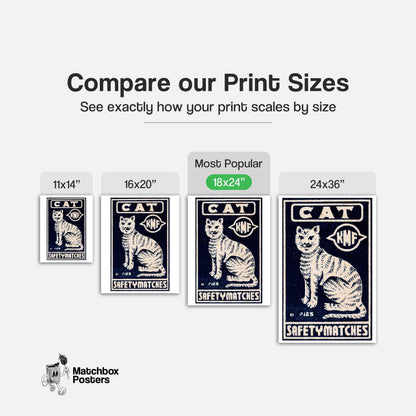 White Cat - vintage matchbox label print - gallery wall preview