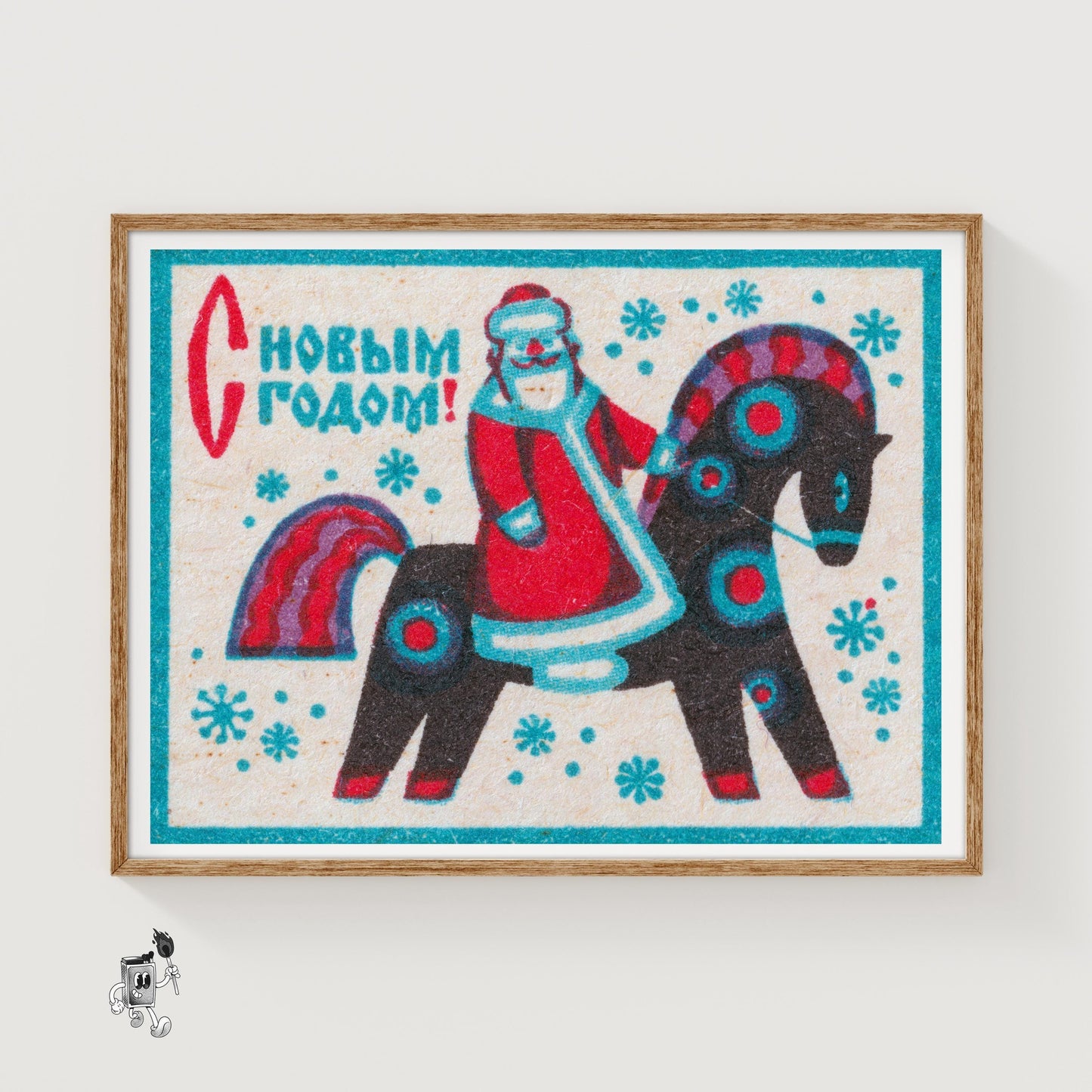 Santa on Horse - vintage matchbox label print