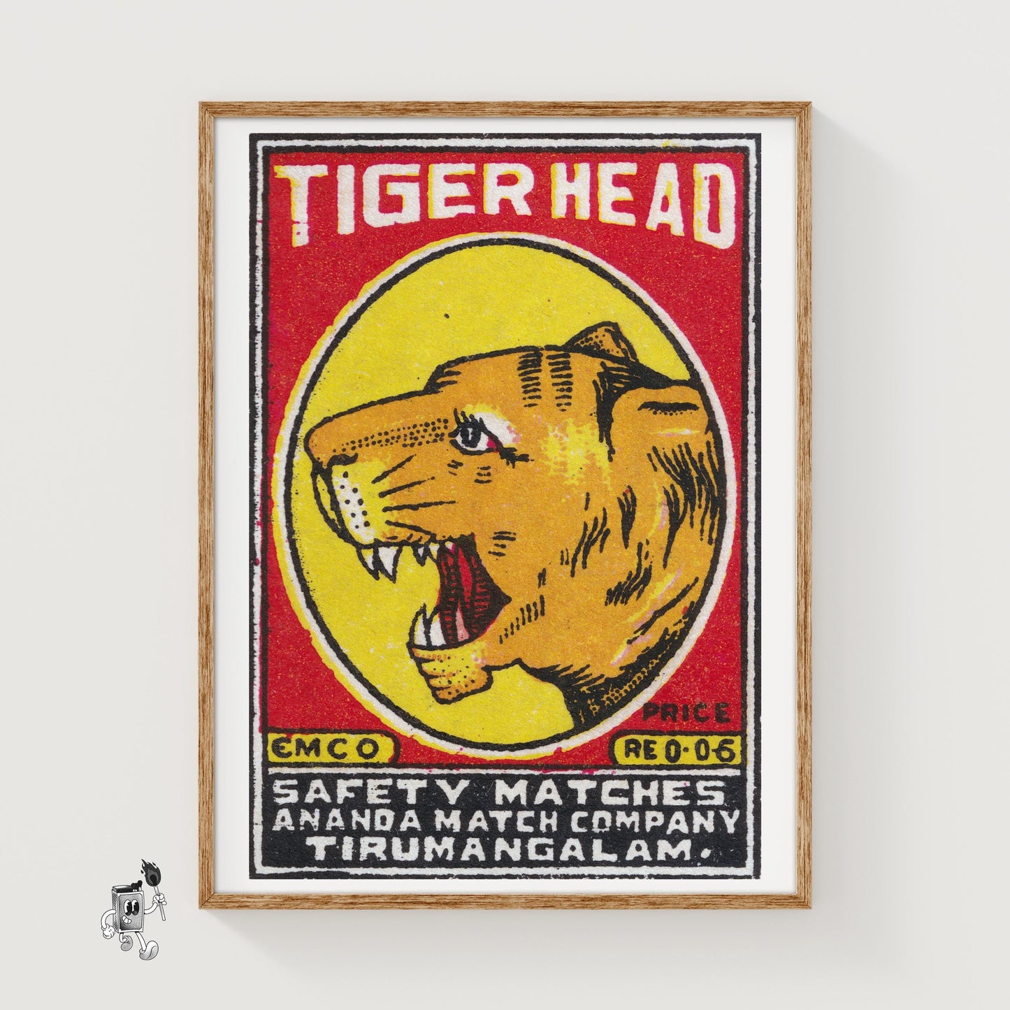 Tiger Head - vintage matchbox label print
