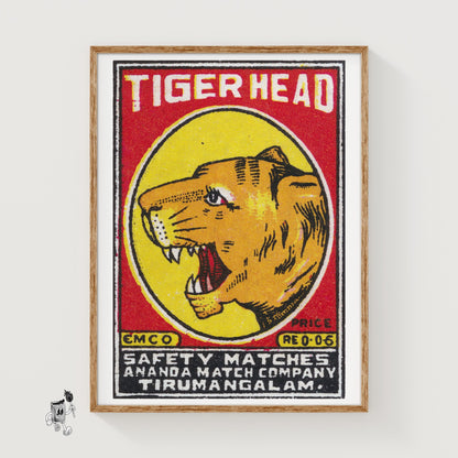 Tiger Head - vintage matchbox label print