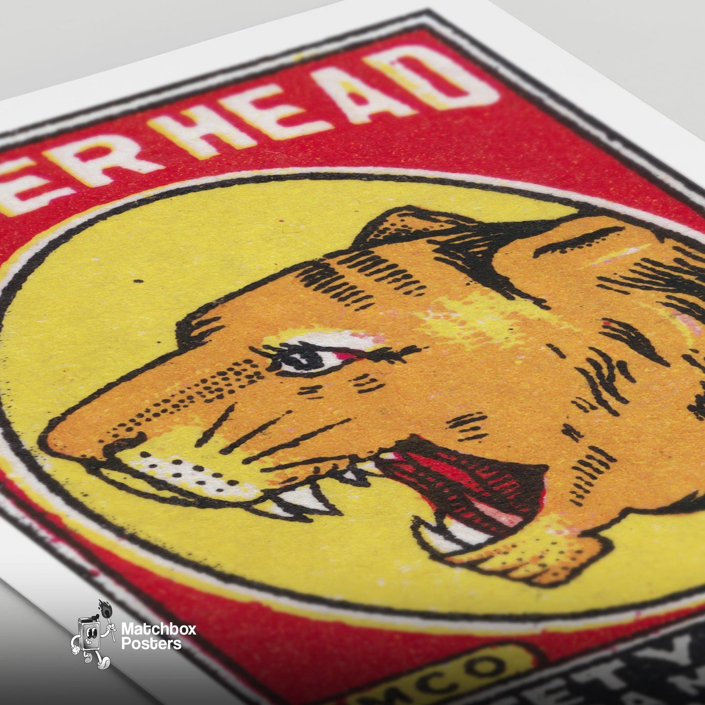 Tiger Head - vintage matchbox label print - close-up detail