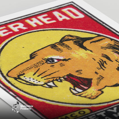 Tiger Head - vintage matchbox label print - close-up detail