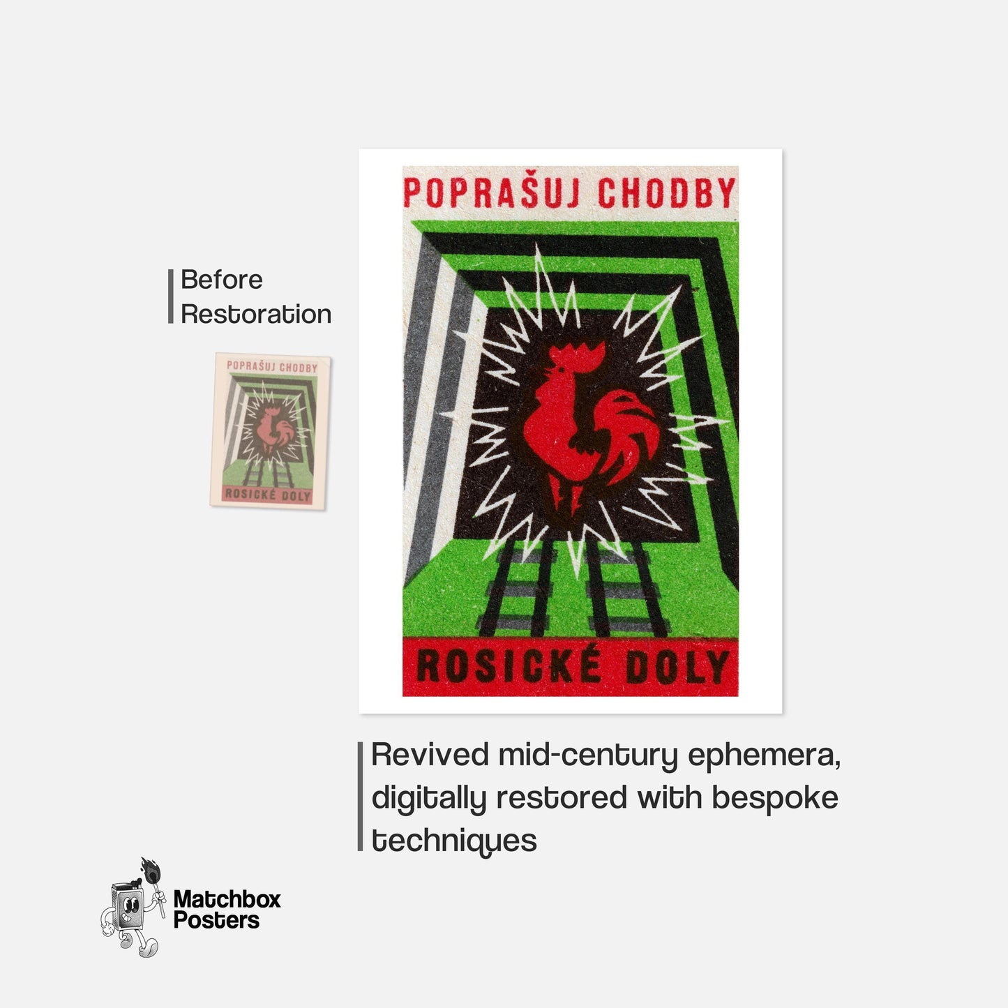 Red Rooster - vintage matchbox label print - framed wall art preview