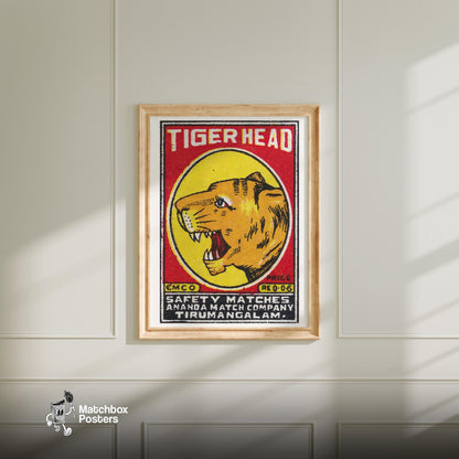 Tiger Head - vintage matchbox label print - bedroom mockup