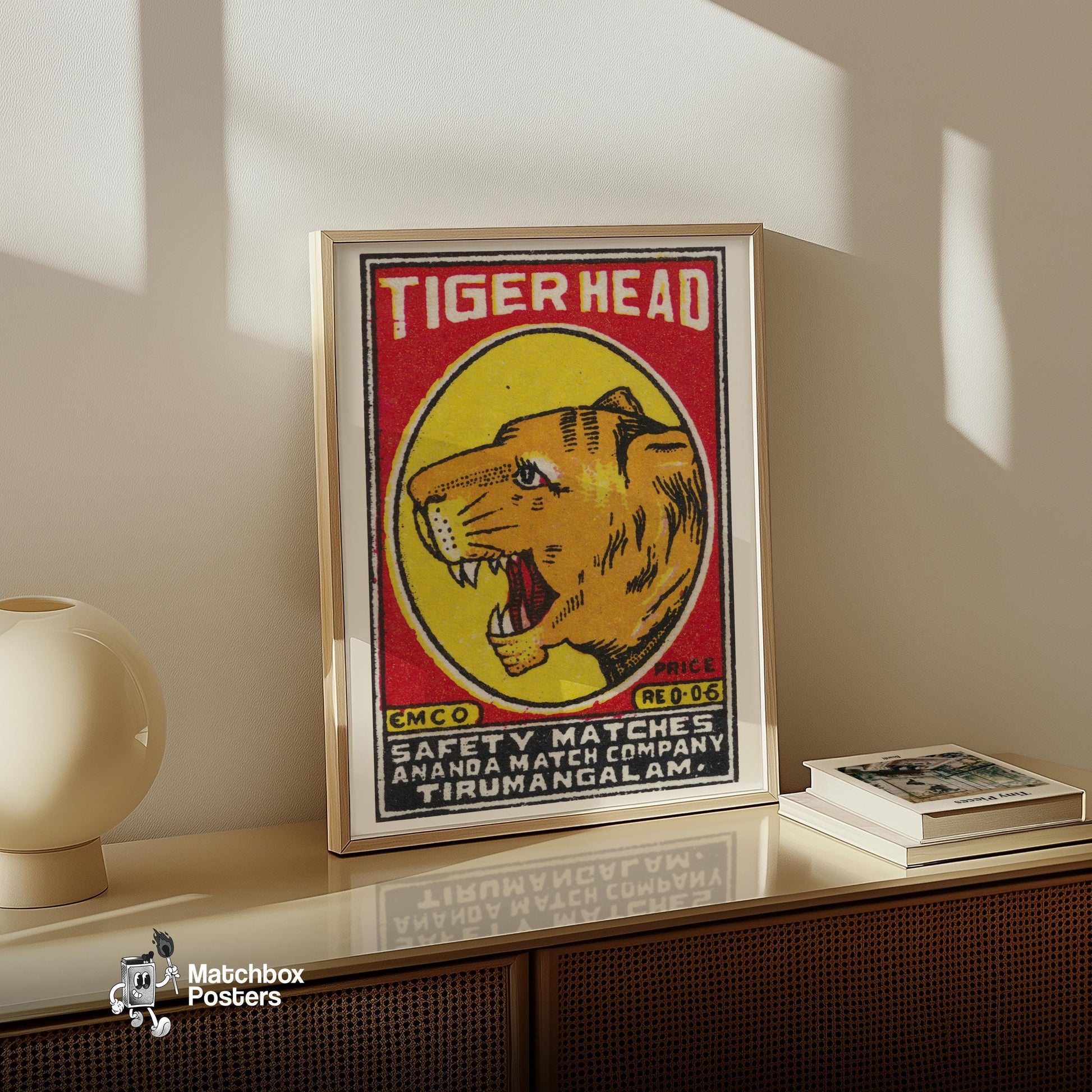 Tiger Head - vintage matchbox label print - size comparison