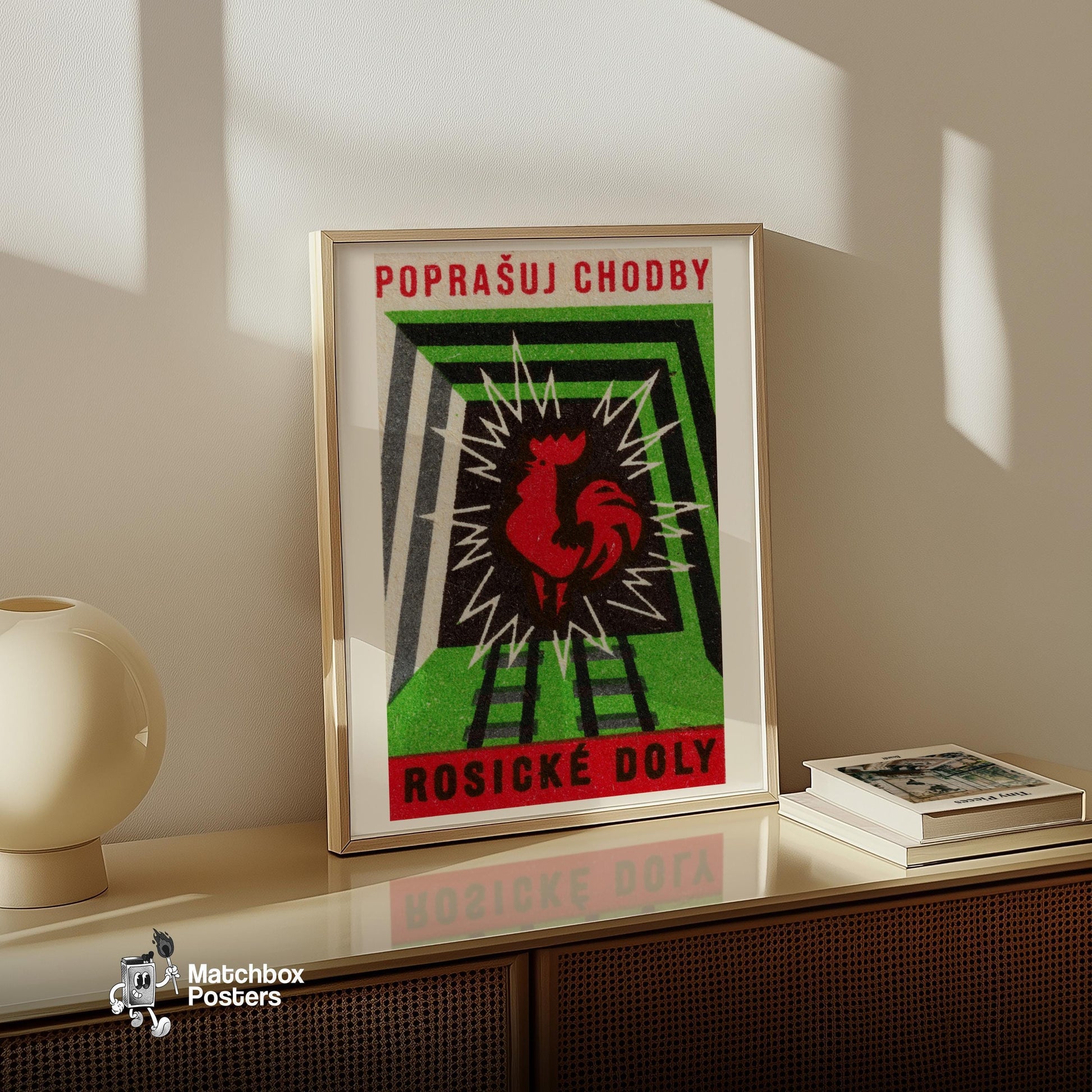 Red Rooster - vintage matchbox label print - size comparison