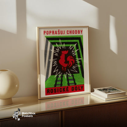 Red Rooster - vintage matchbox label print - size comparison