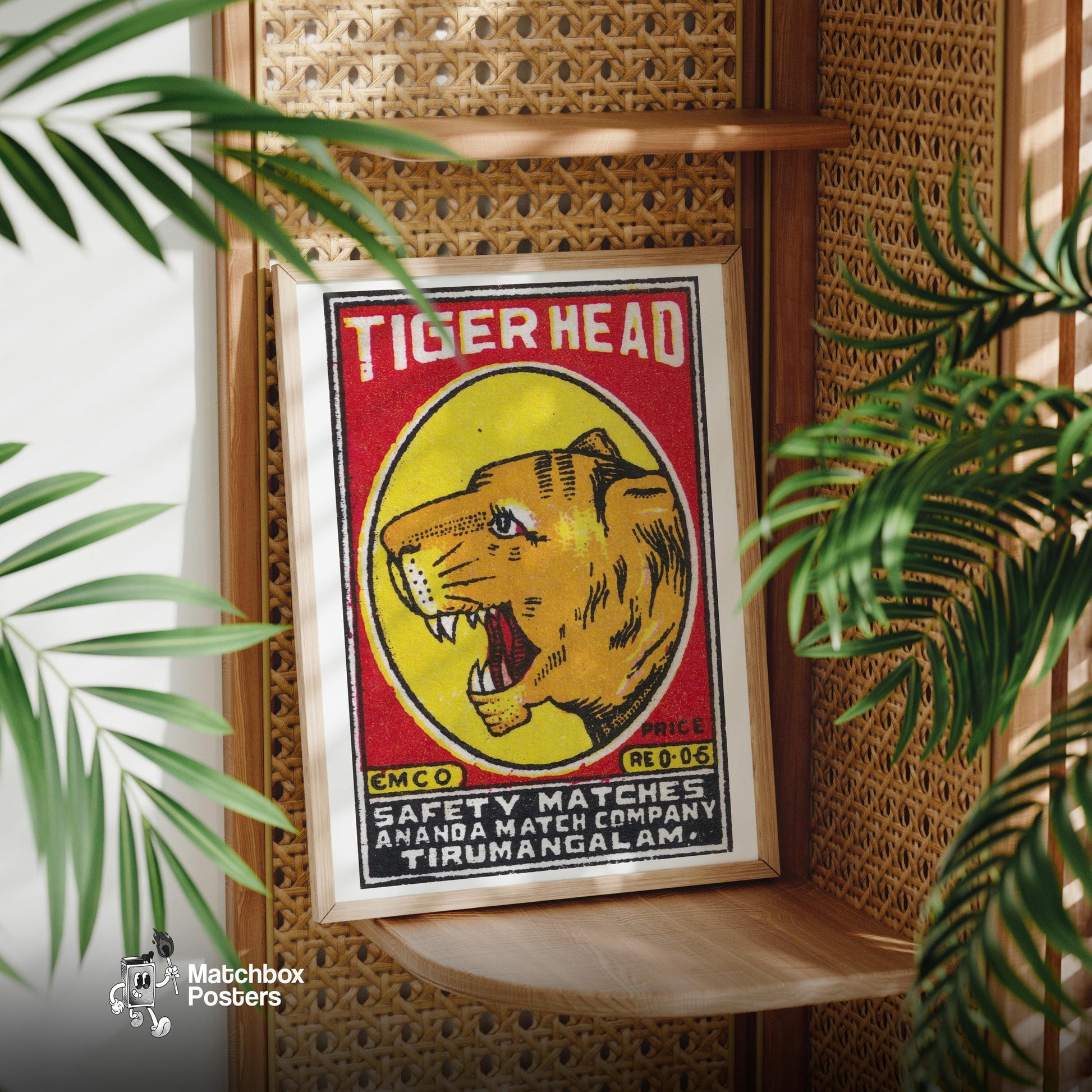 Tiger Head - vintage matchbox label print - office wall