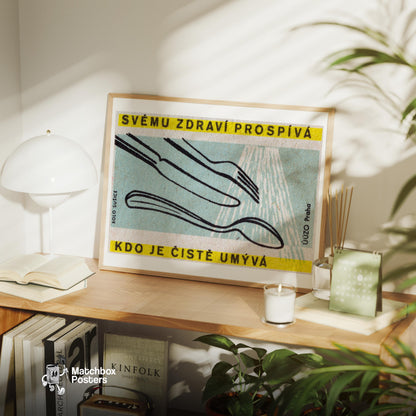 Illustration Of A Fork - vintage matchbox label print - office wall