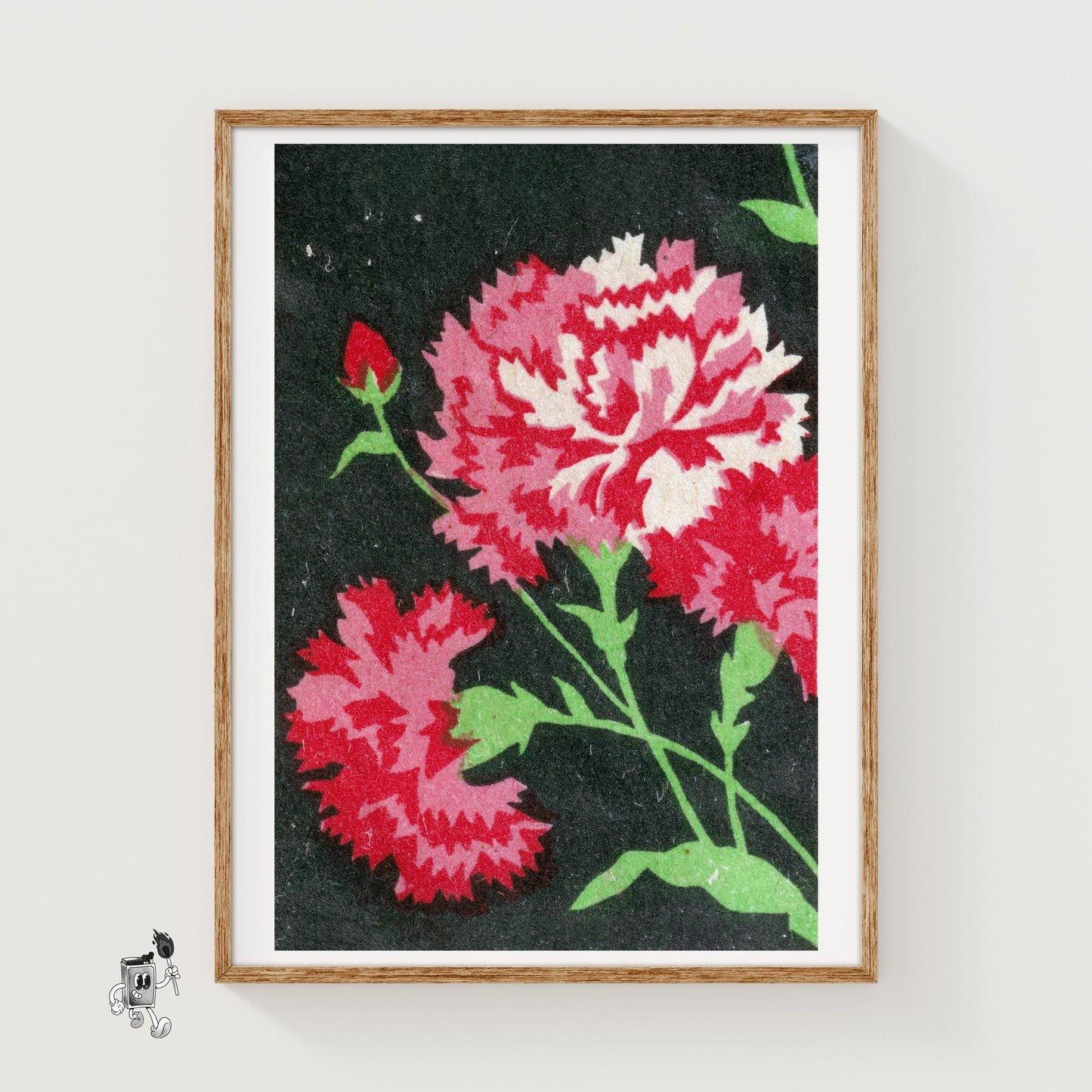 Carnations - vintage matchbox label print