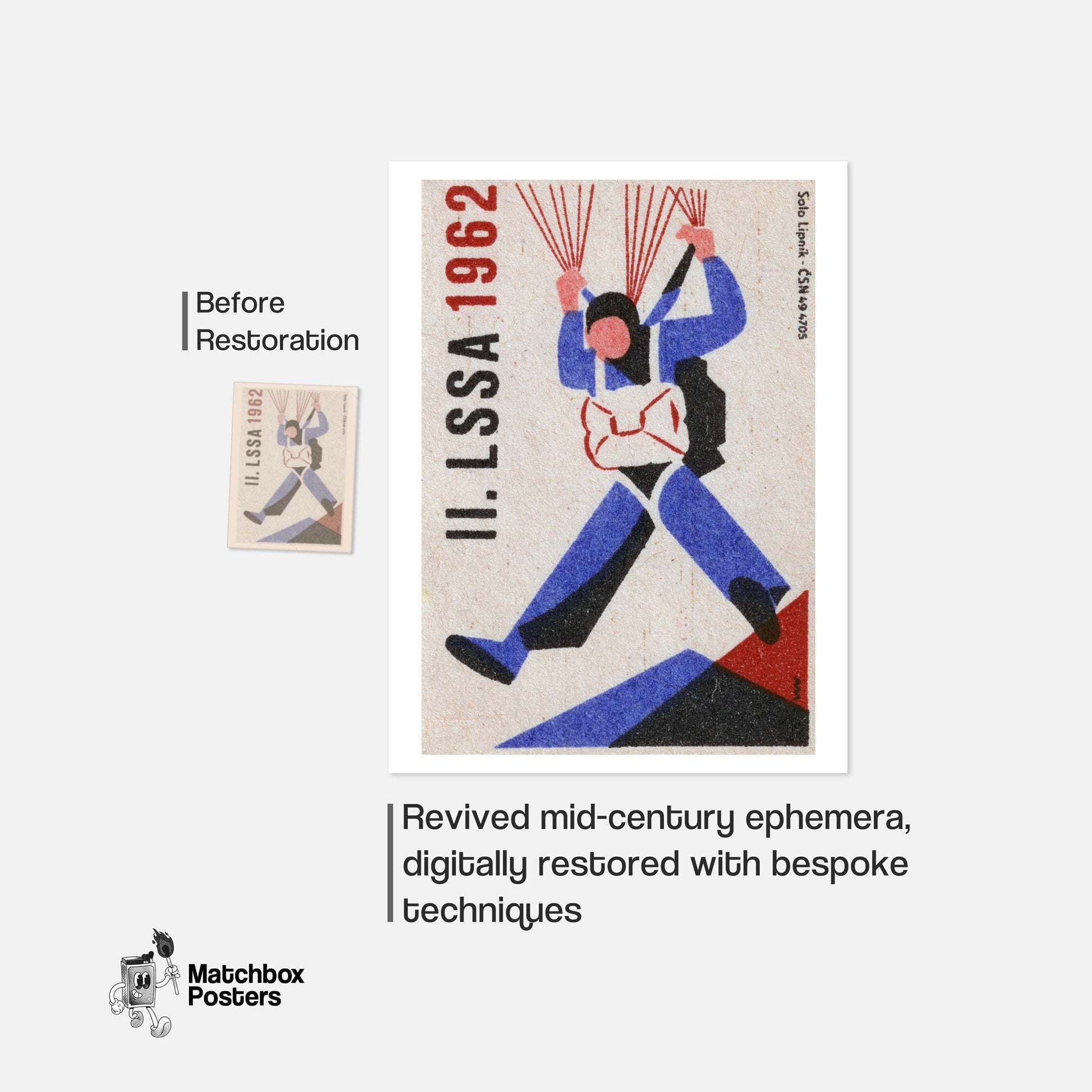 Parachutist - vintage matchbox label print - framed wall art preview