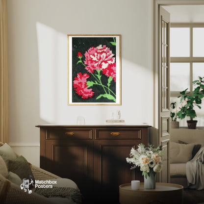 Carnations - vintage matchbox label print - living room mockup