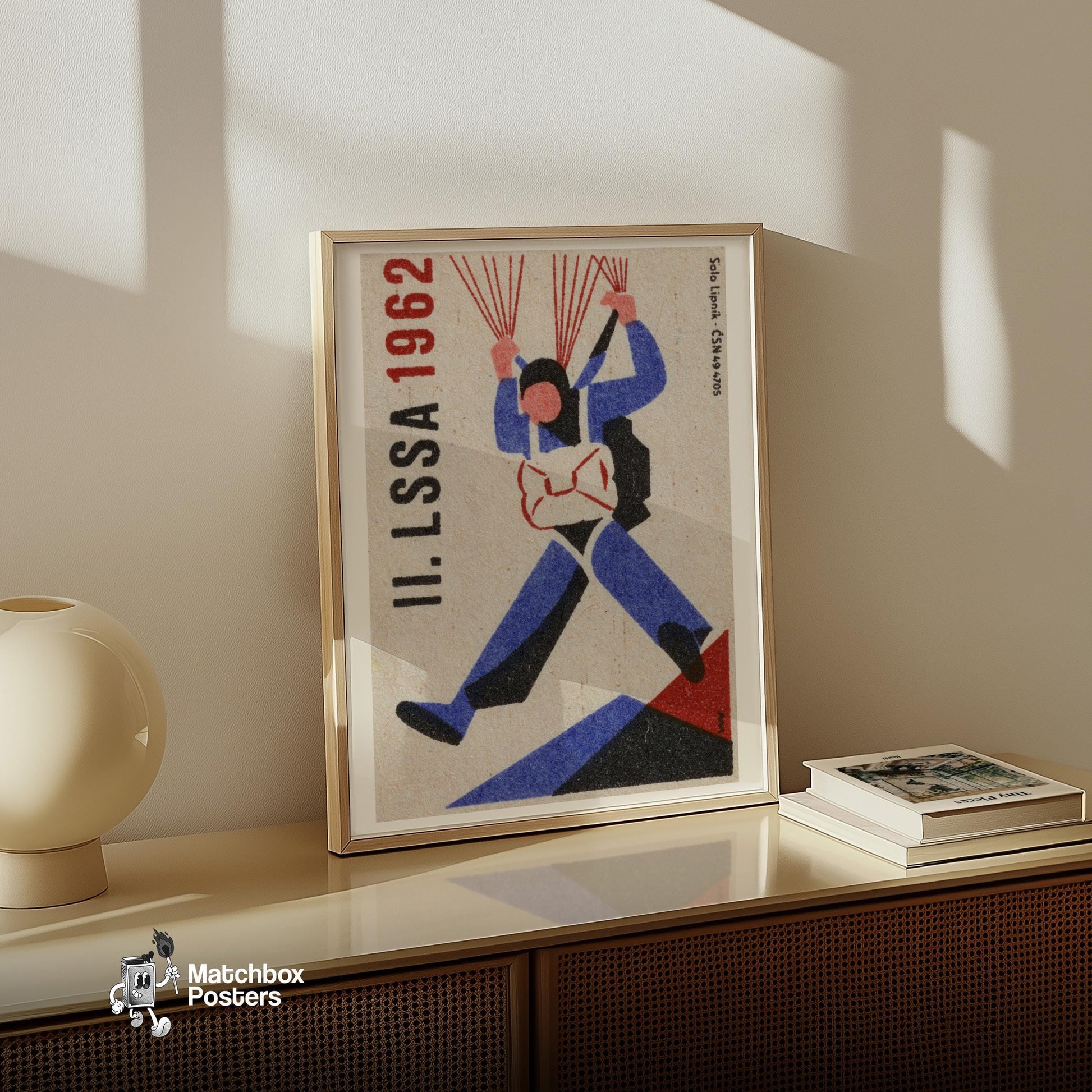 Parachutist - vintage matchbox label print - size comparison