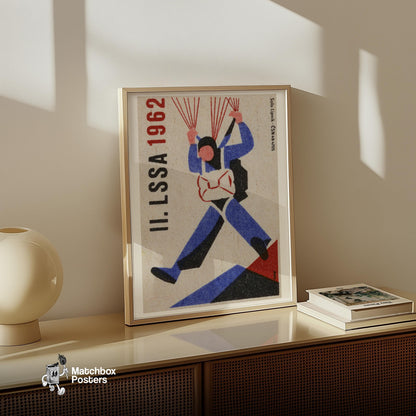 Parachutist - vintage matchbox label print - size comparison