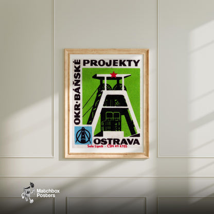 Mine Elevator Shaft - vintage matchbox label print - bedroom mockup
