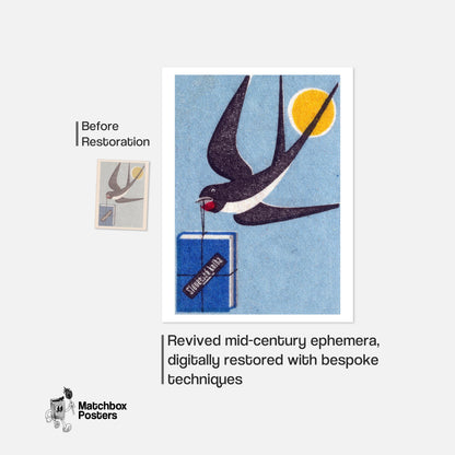 Swallow Carrying Package - vintage matchbox label print - framed wall art preview