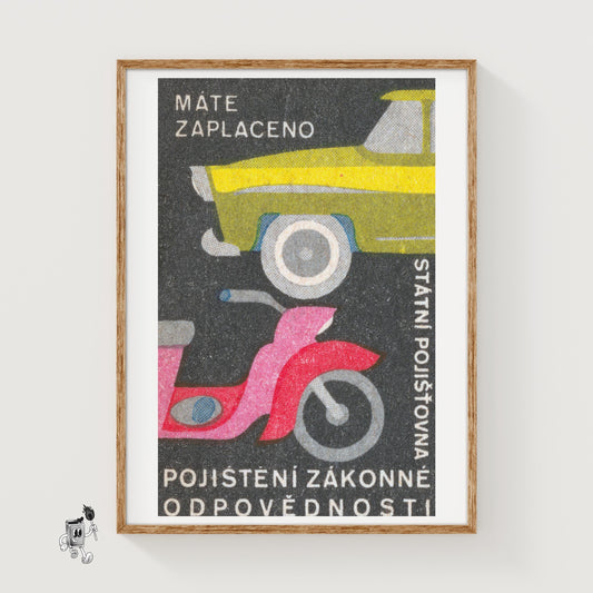 Car and Scooter - vintage matchbox label print