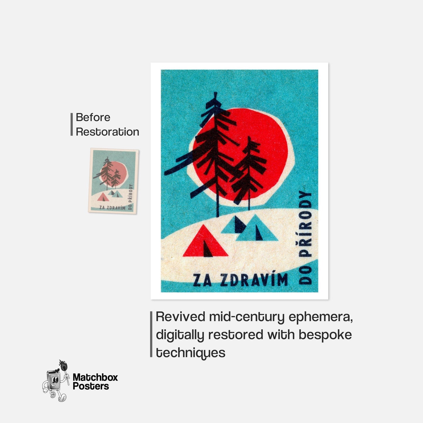 Stylized Trees - vintage matchbox label print - framed wall art preview