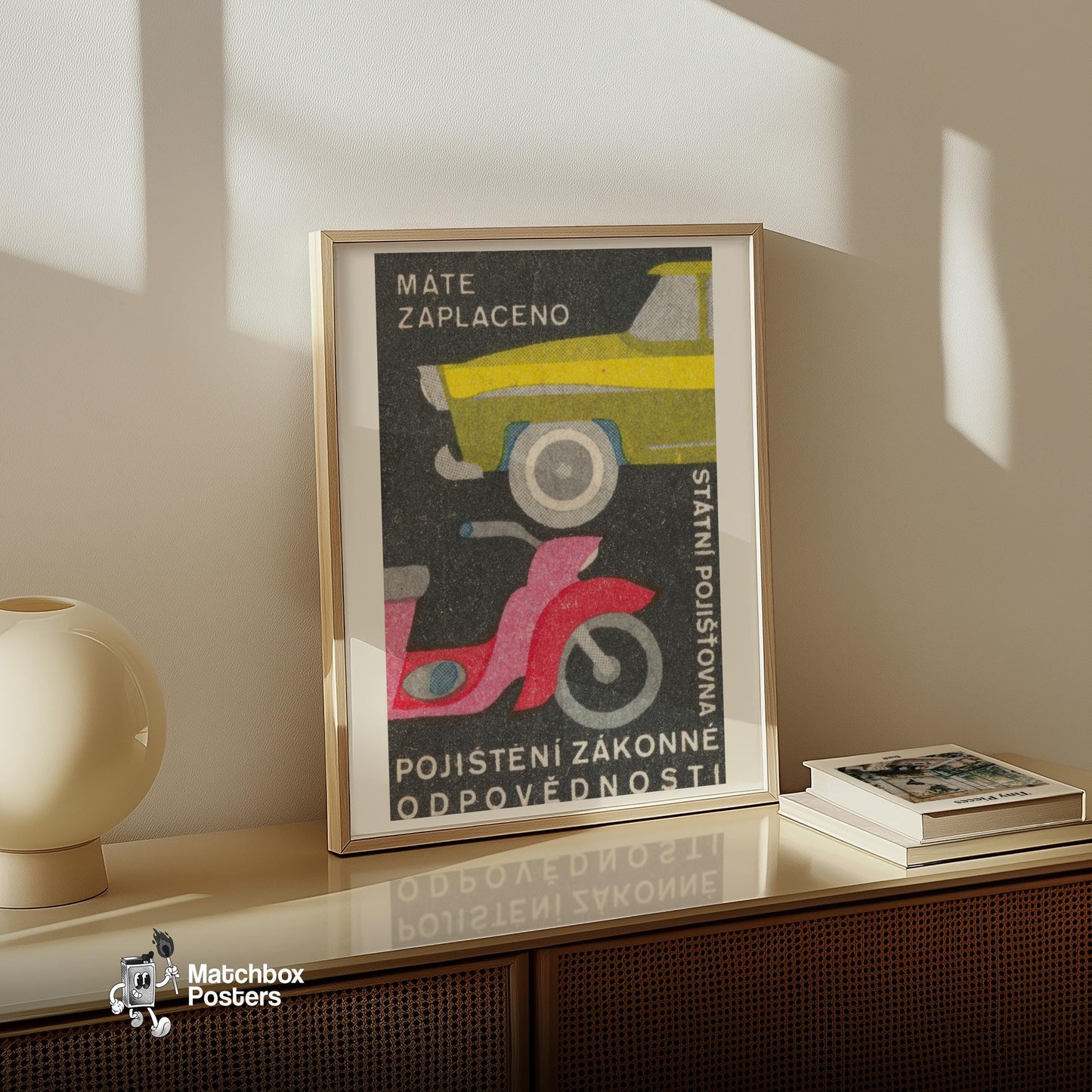 Car and Scooter - vintage matchbox label print - size comparison