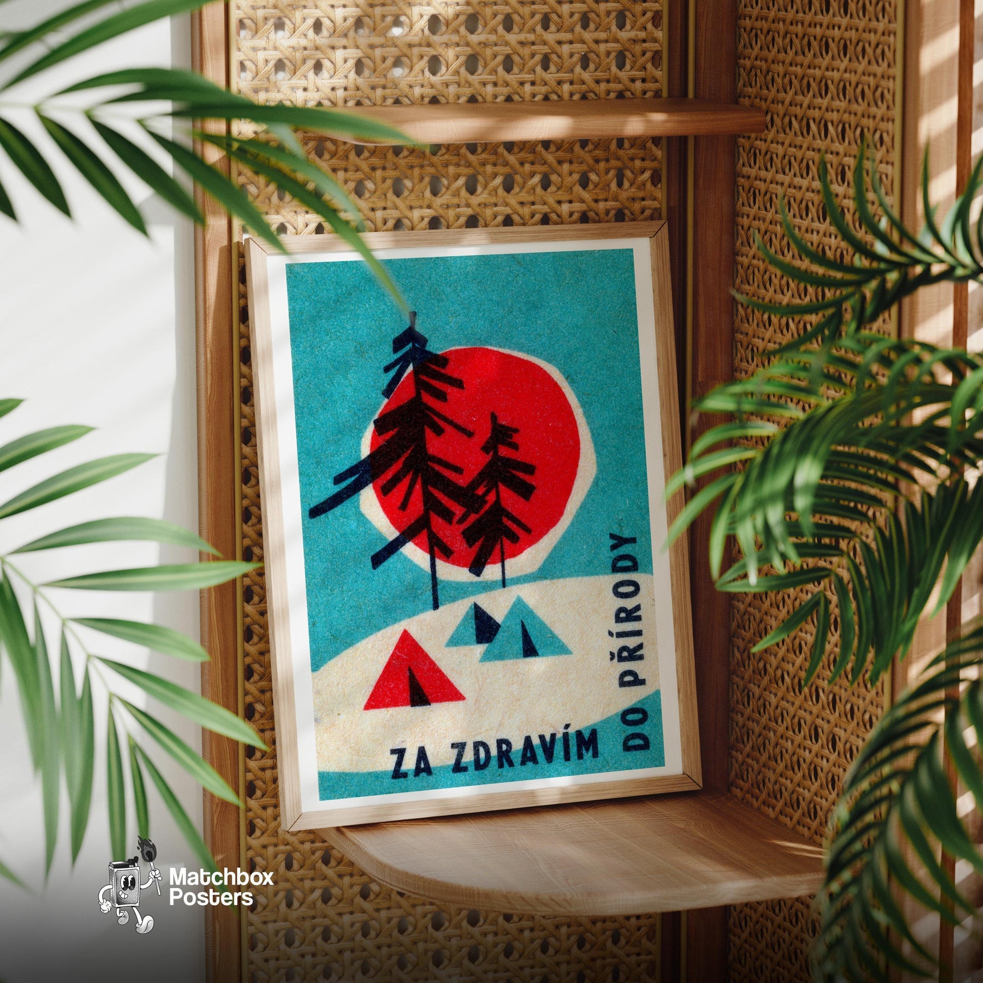 Stylized Trees - vintage matchbox label print - office wall