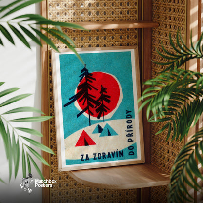 Stylized Trees - vintage matchbox label print - office wall
