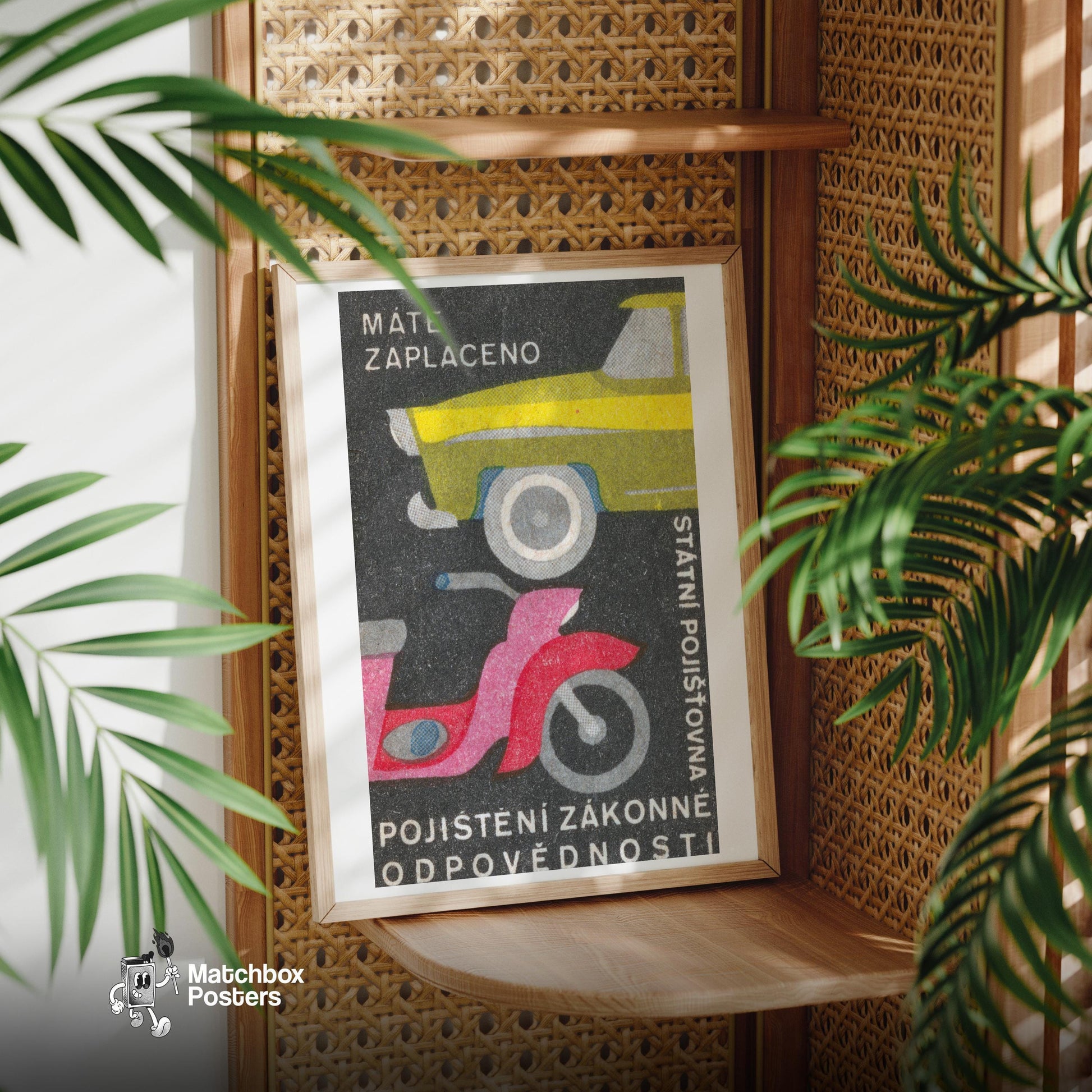 Car and Scooter - vintage matchbox label print - office wall