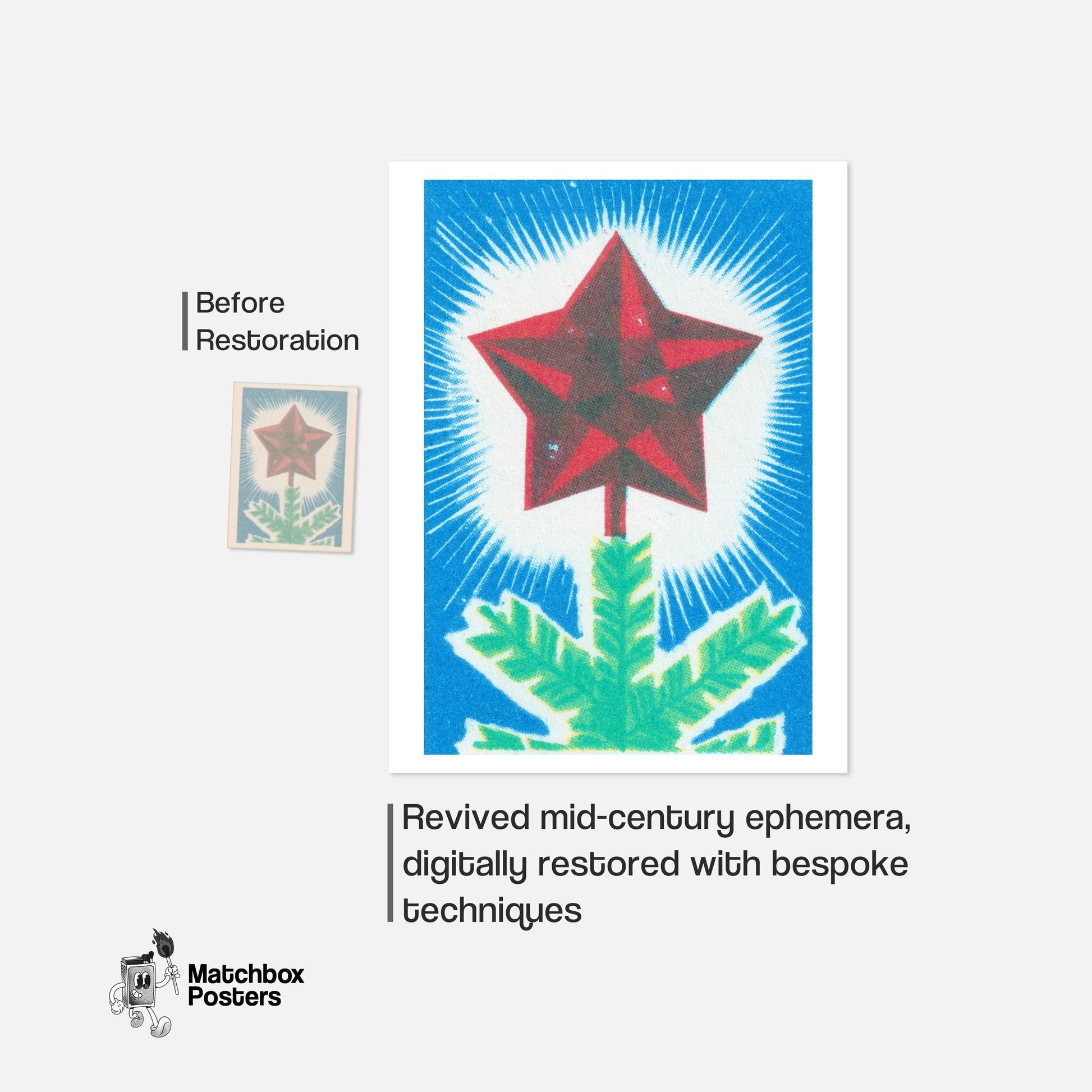 Red Star Christmas Tree - vintage matchbox label print - framed wall art preview