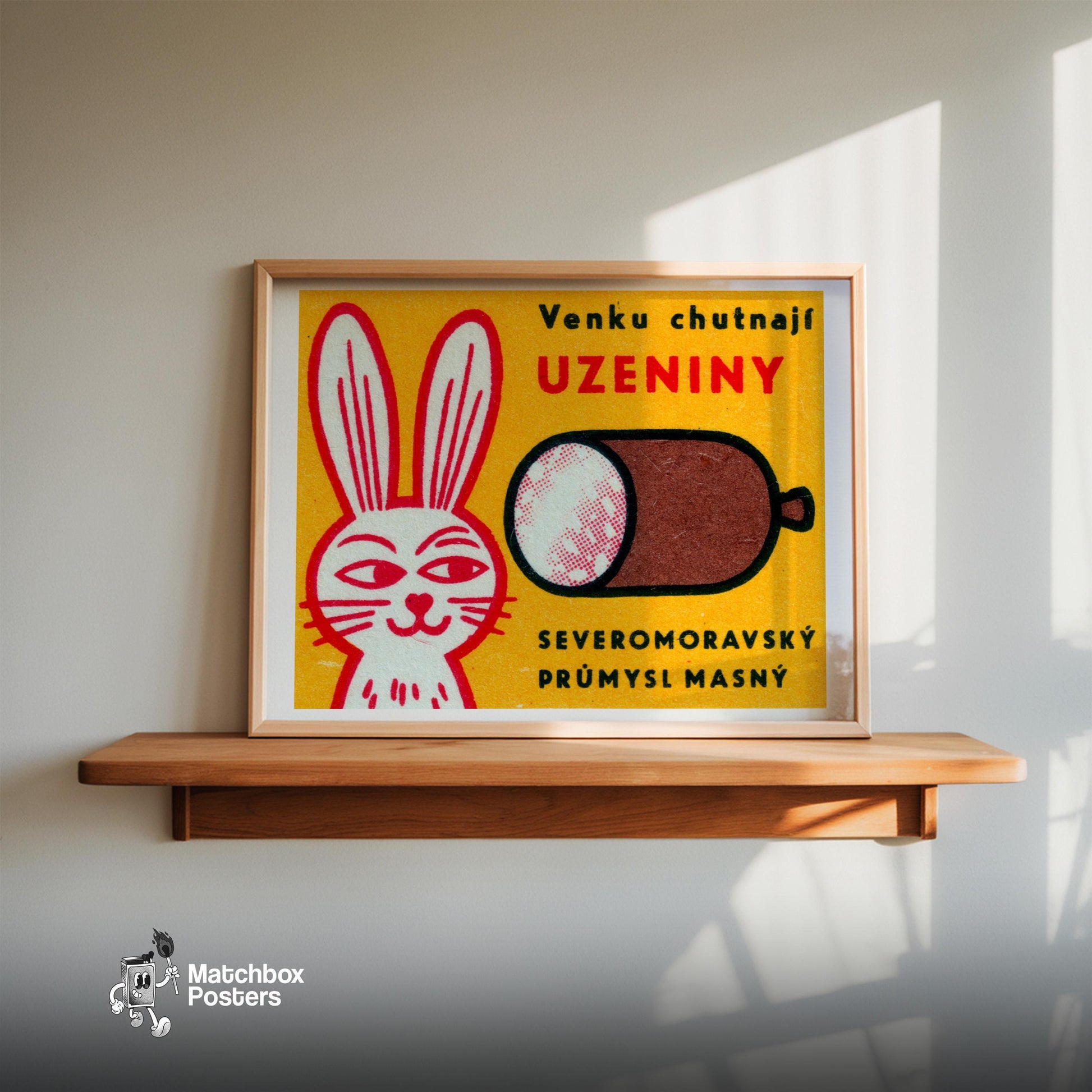 Rabbit - vintage matchbox label print - size comparison
