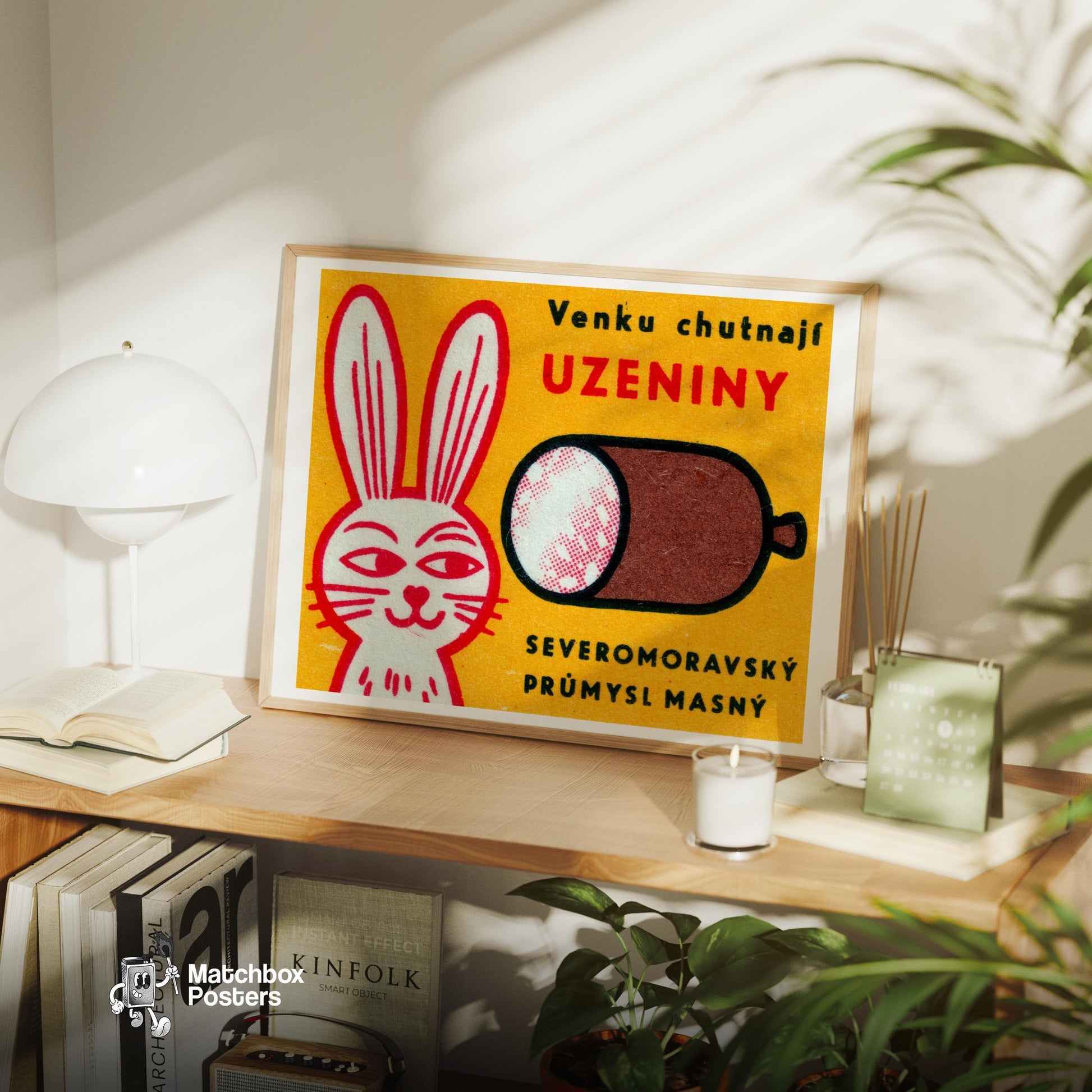 Rabbit - vintage matchbox label print - office wall