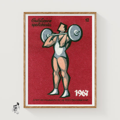 Weightlifter - vintage matchbox label print