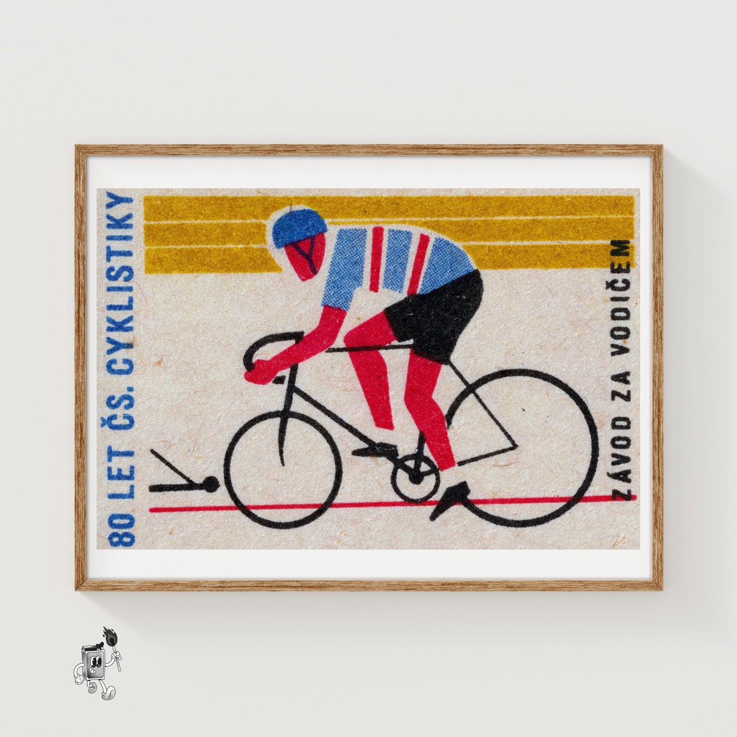 Cyclist - vintage matchbox label print