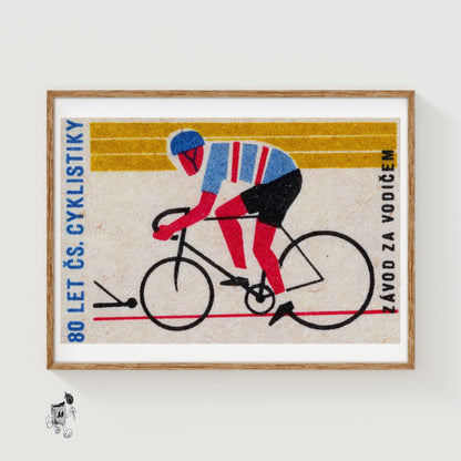 Cyclist - vintage matchbox label print