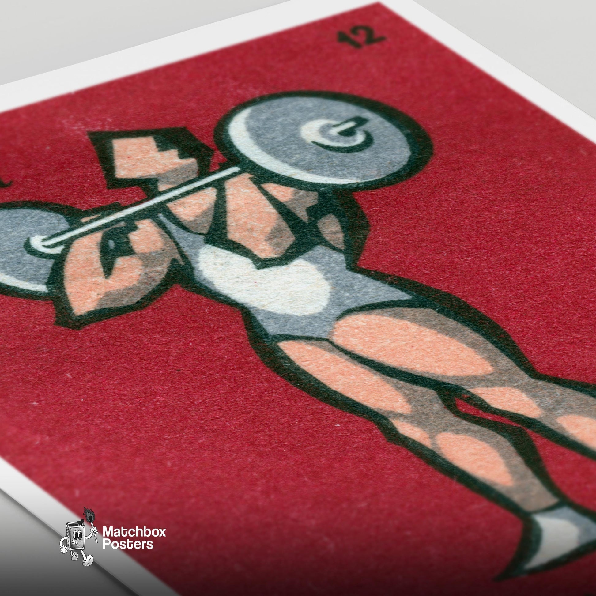 Weightlifter - vintage matchbox label print - close-up detail