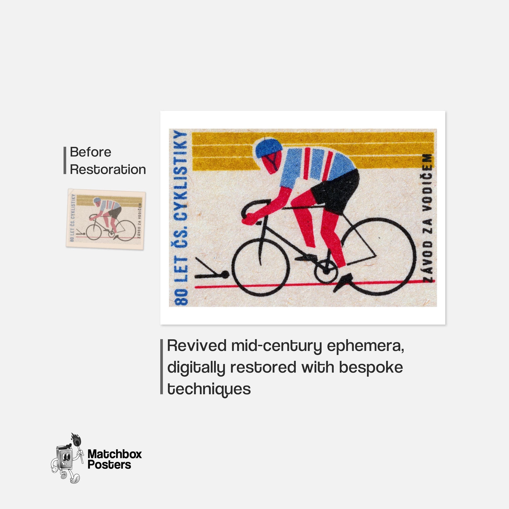 Cyclist - vintage matchbox label print - framed wall art preview