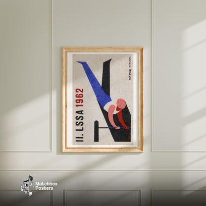 Gymnast on Bar - vintage matchbox label print - bedroom mockup