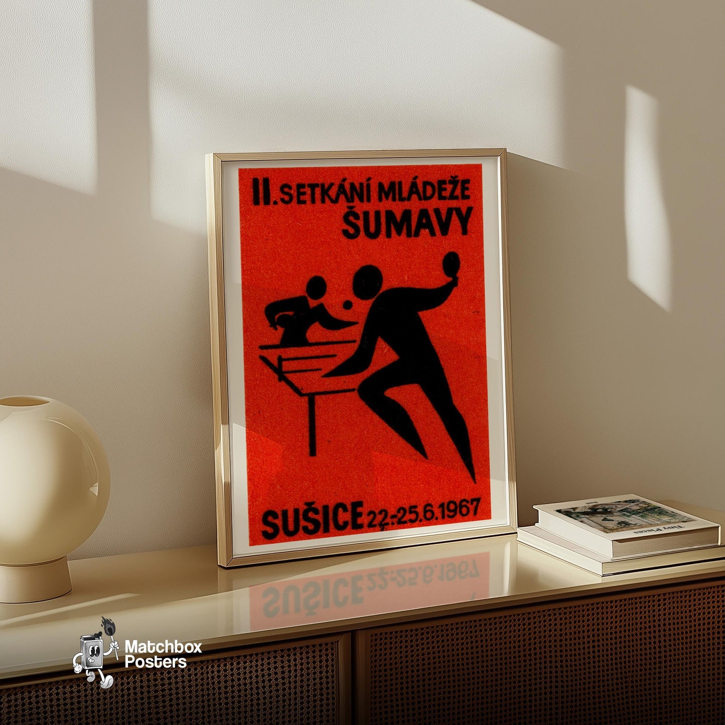 Table Tennis - vintage matchbox label print - size comparison