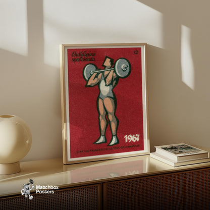 Weightlifter - vintage matchbox label print - size comparison