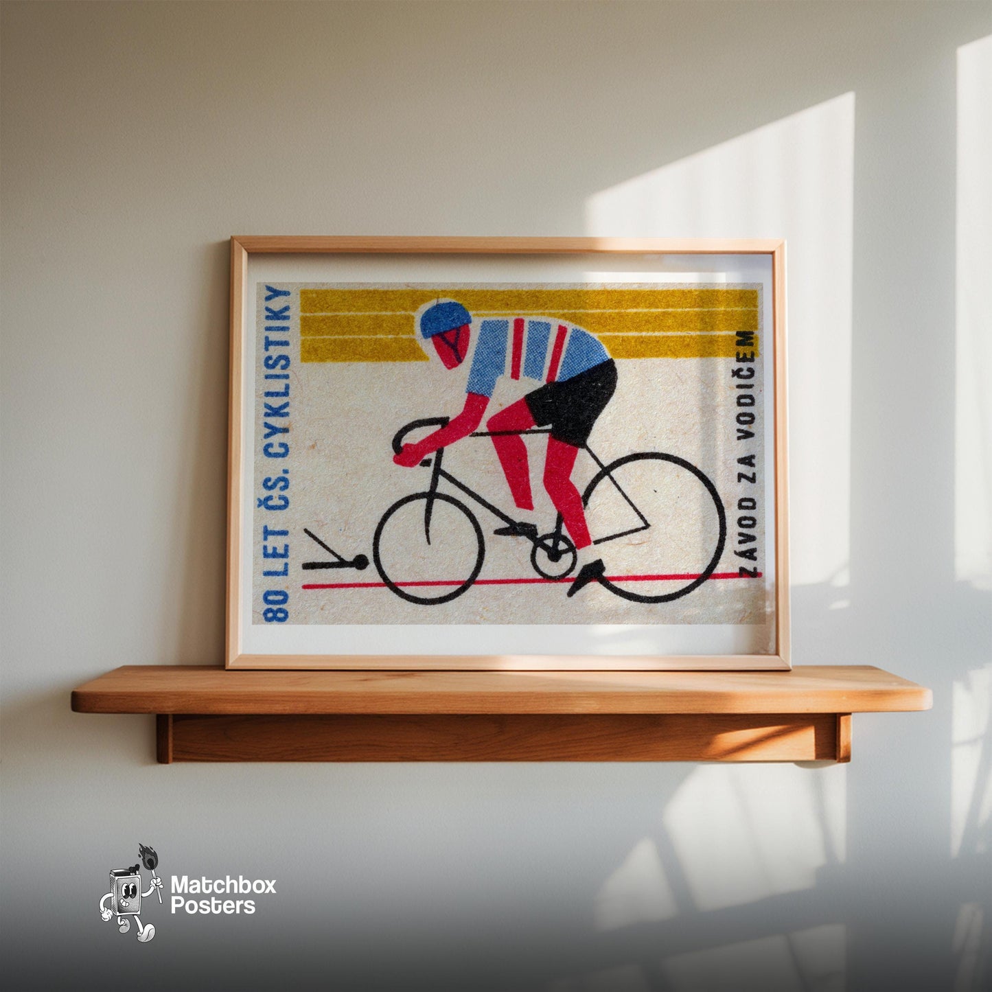 Cyclist - vintage matchbox label print - size comparison